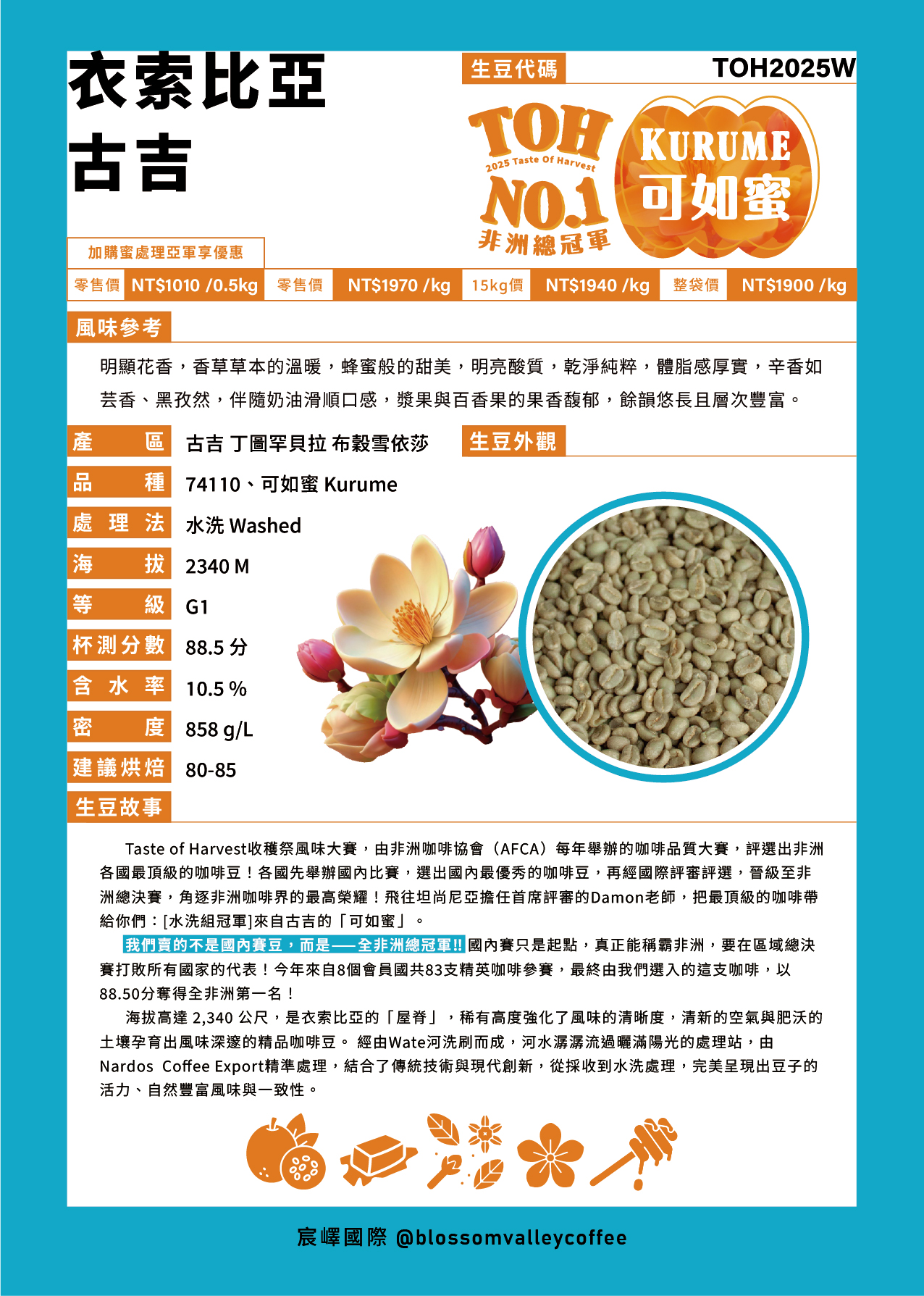 衣索比亞 古吉 可如蜜 水洗 TOH總冠軍